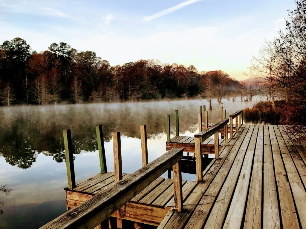 brown wooden dock on lake during daytime
